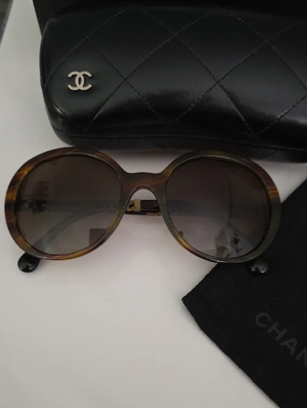 CHANEL Brown Tortoiseshell Oversized Sunglasses with Quilted Case